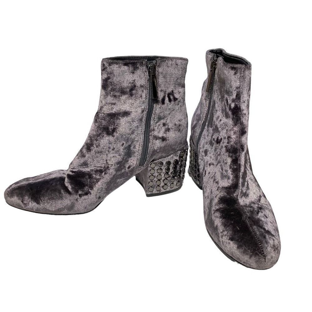Kendall & Kylie Velvet Gray Studded‎ Heel Ankle Boot Zip Women’s 7-1/2M EUC
